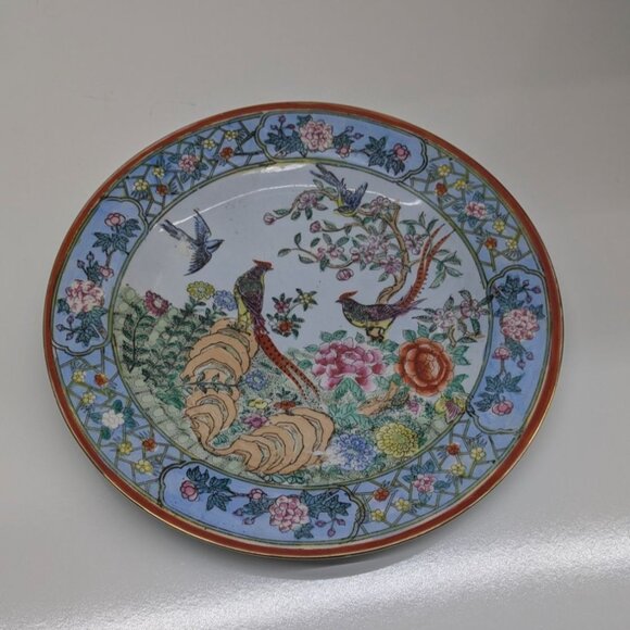 Nora Fenton Exotic Birds Plate 10.25 Hand Painted Floral Macau Porcelain Vintage - Picture 4 of 13